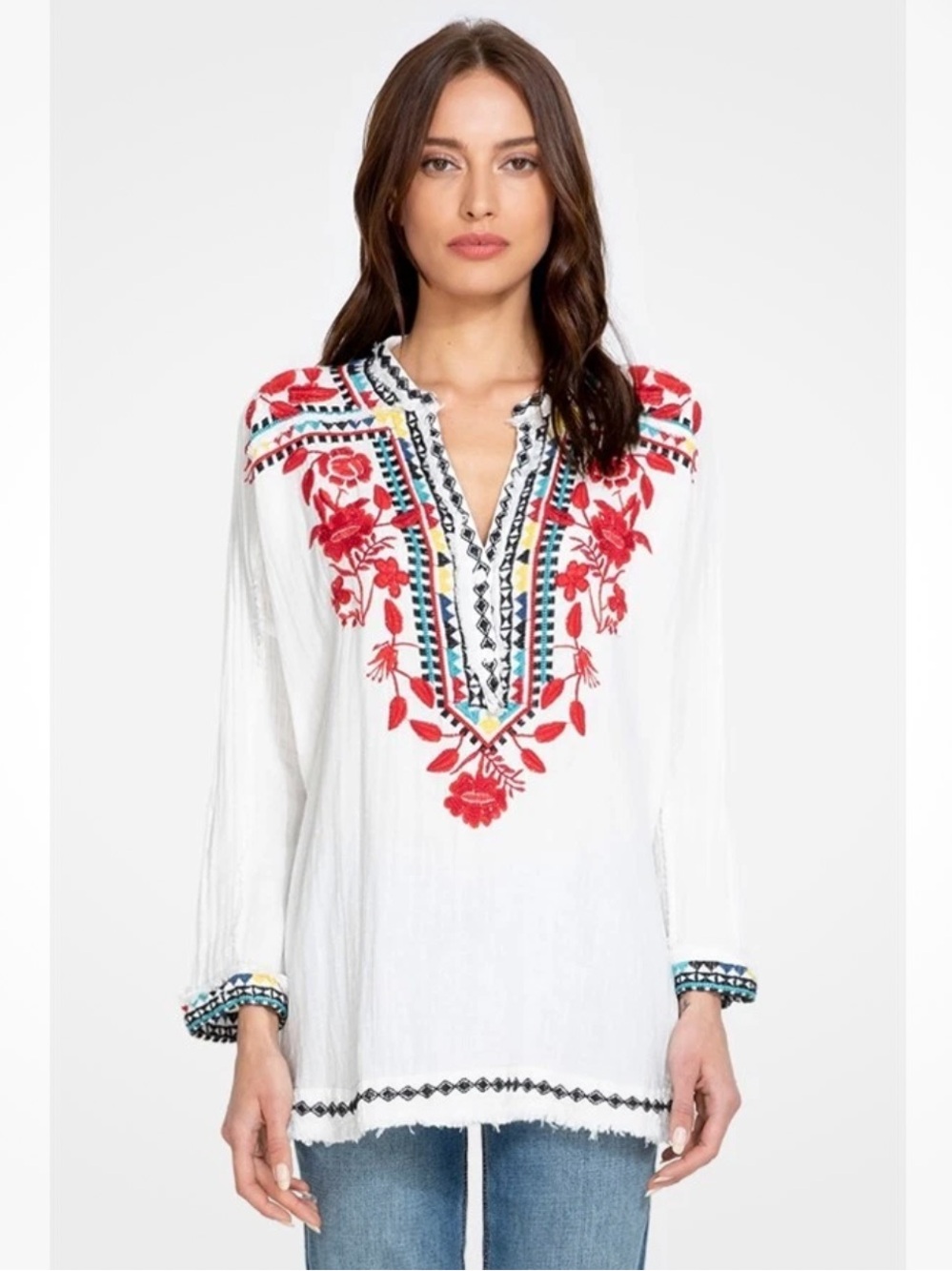 Johnny Was Belvedere Gauze Embroidered Tunic